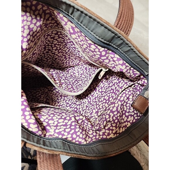 FOSSIL‎ Bag Purse Keyper Gray Quilted Womens Tote Nylon Satchel Flower Design - Picture 10 of 15